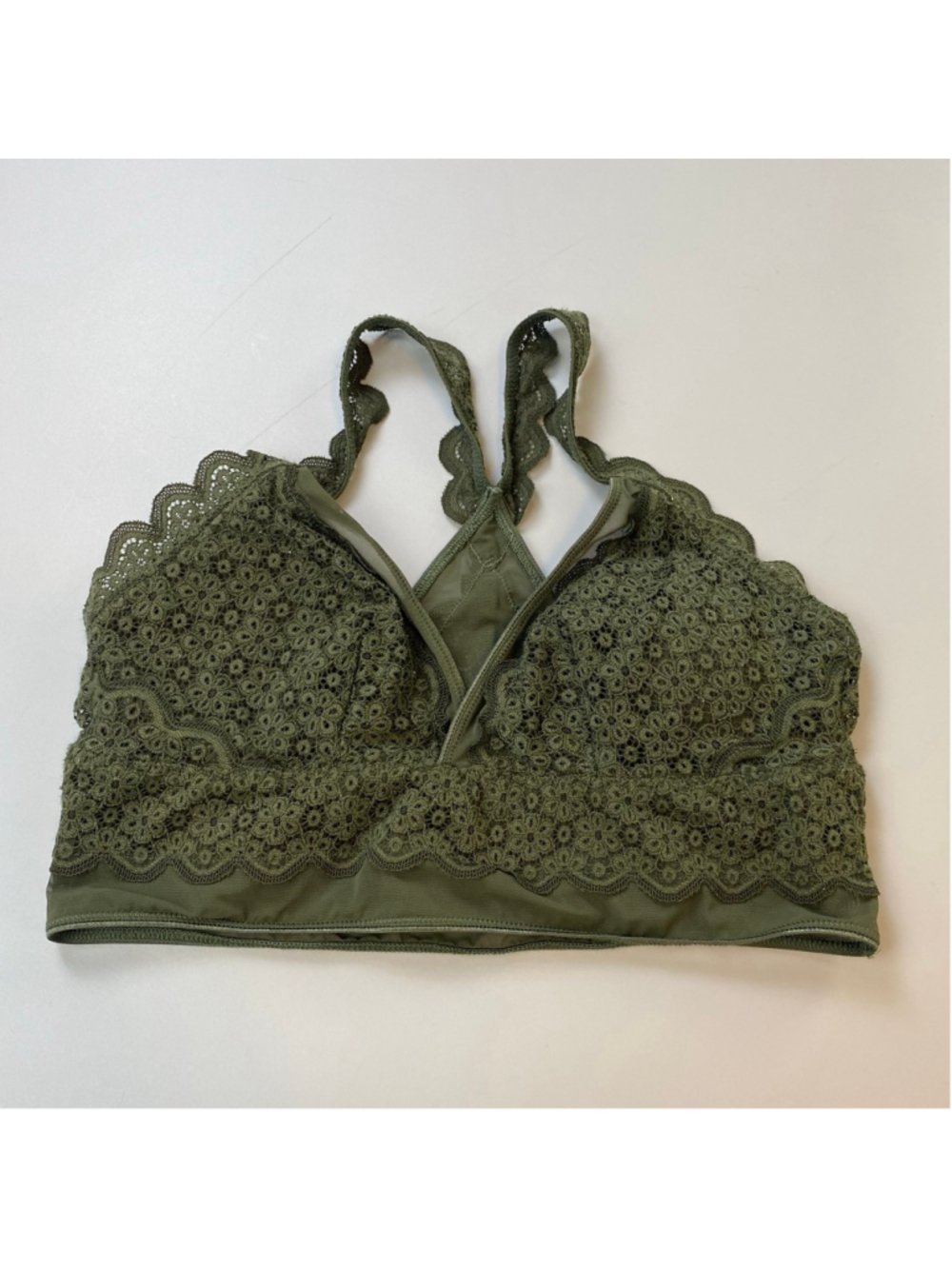 Aerie Lace Bralette Green Medium Boho Fairycore Festival Sheer Padded Floral